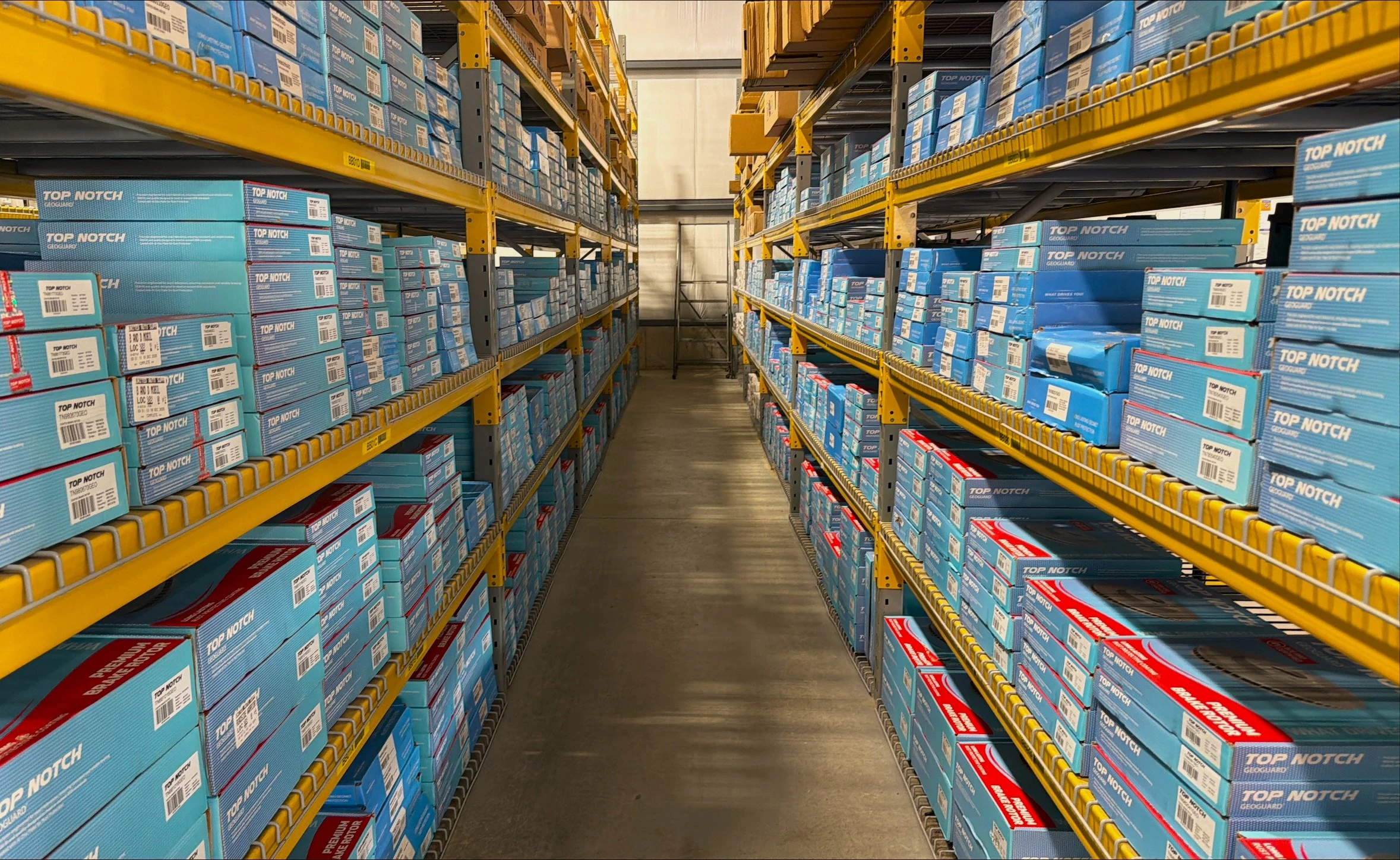Racks of auto part inventory available at United Auto Supply store in Watertown.